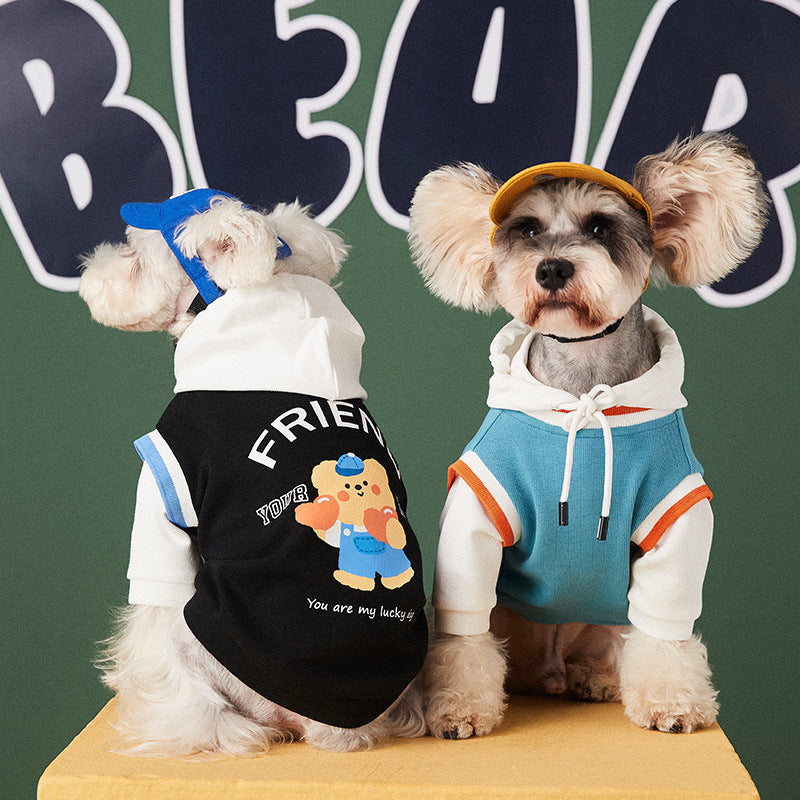 Dog Clothes Autumn And Winter Stitching Contrast Color Fake Two-piece Pet Sweater